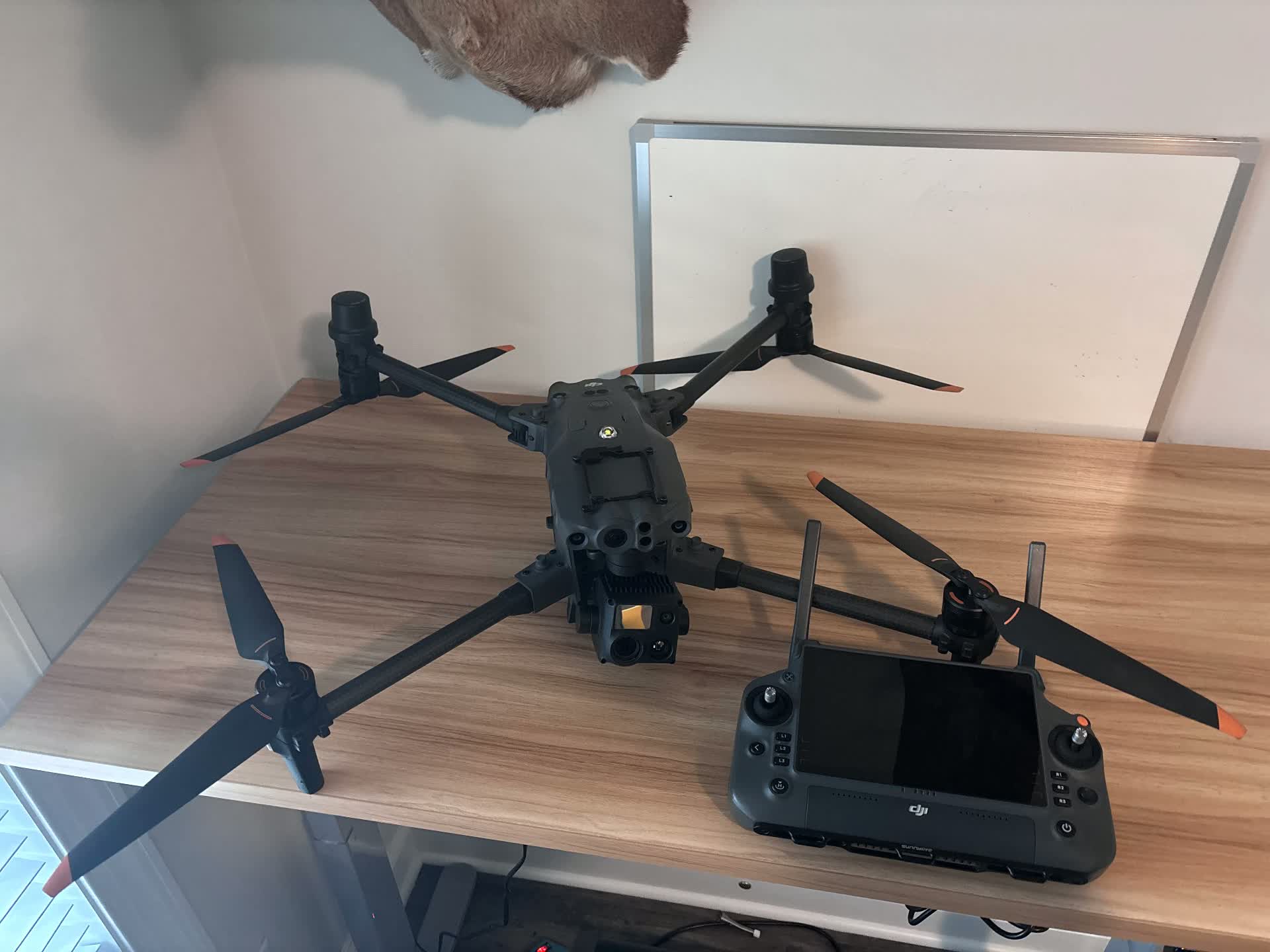 Thermal drone and controller ready for a recovery flight